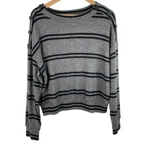 June & Hudson Womens Size 1 Gray & Black Striped Long Sleeve Knit Shirt